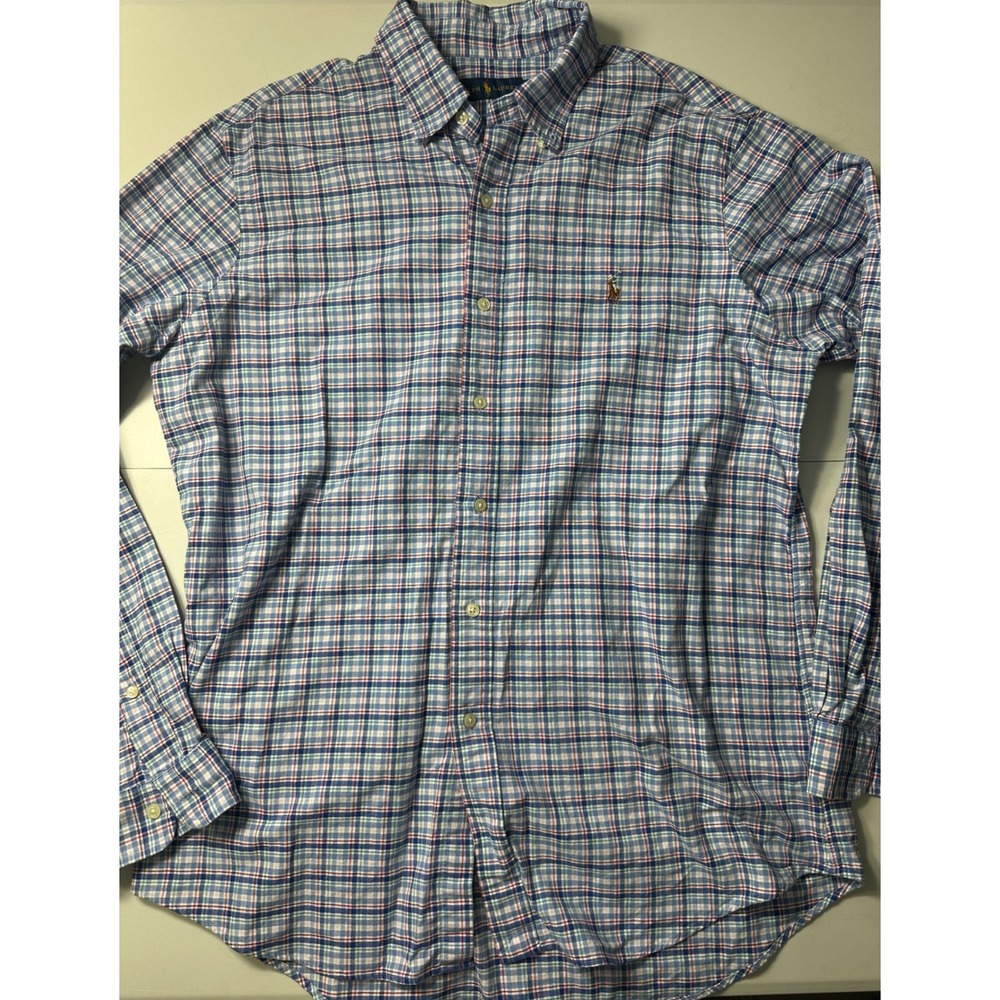 Polo Ralph Lauren Mens Large Blue Plaid Cotton Button Down Long Sleeve Shirt